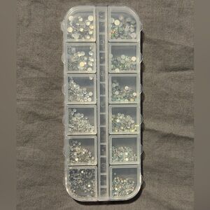 Clear and Iridescent Rhinestone Gems Nails and Makeup